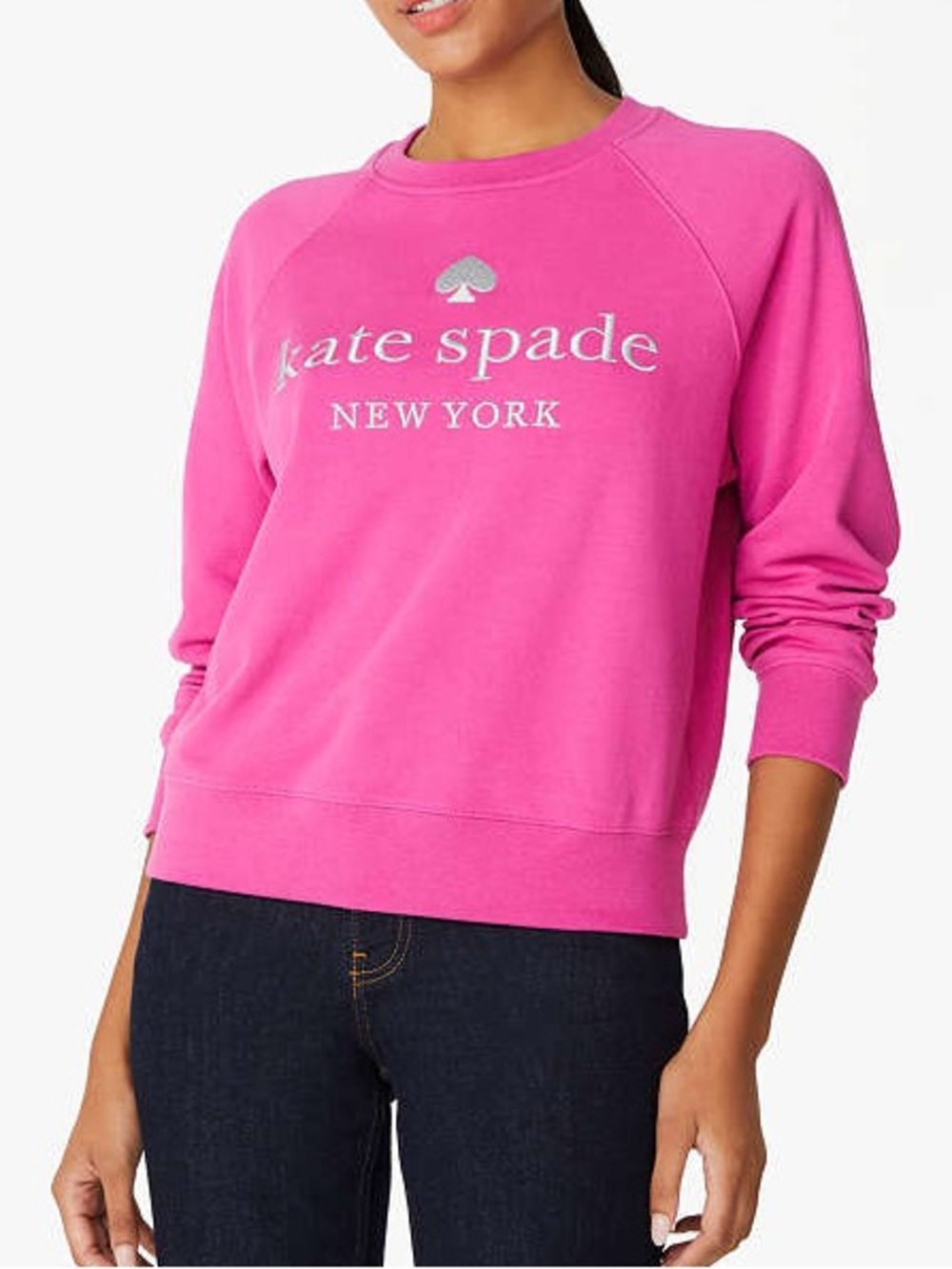 NWT kate spade vibrant pink cotton crewneck sweatshirt with embroidered logo